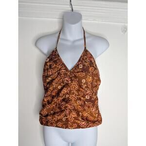 J.Crew Tank Top Womens 8 Brown Floral Halter Camisole Smocked Back Boho Summer